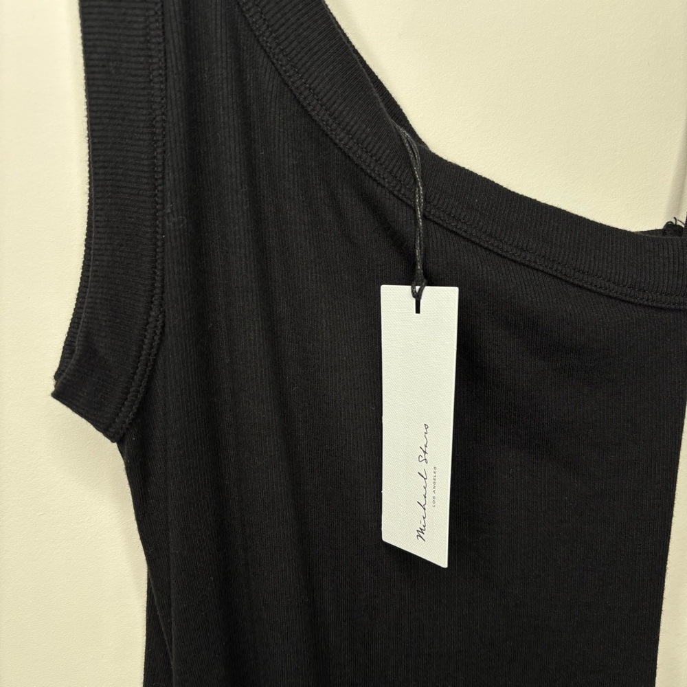 NWT Michael Stars Small Coco One-Shoulder Body-Con Ribbed Black Dress - Picture 5 of 5